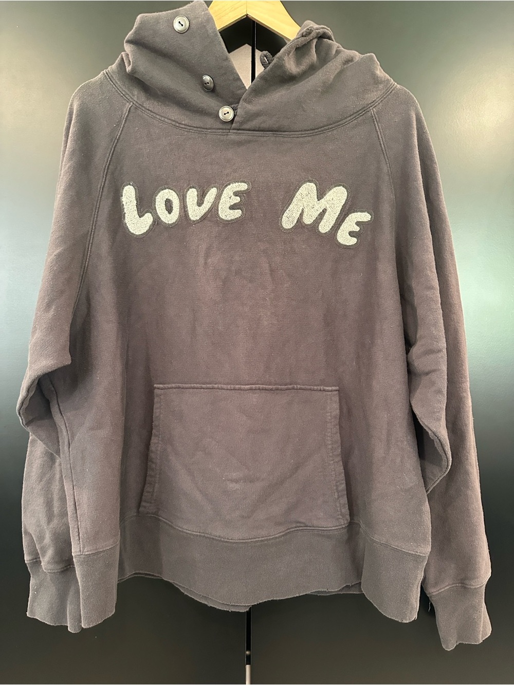 Sandrine Rose Love Me‎ Button Neck Hoodie Grey Oversized Sweatshirt Mens Small